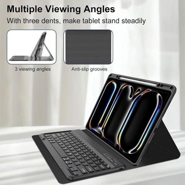 For Apple ipad Pro 13 2024 Wireless Bluetooth Keyboard Case Leather Smart Cover (Black) (4)