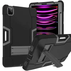 For Apple iPad Air 11 2024 Hybrid Fancy Kickstand 3 in 1 Shockproof Heavy Duty Hybrid Hard Protective Case (Black)