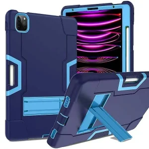 For Apple iPad Air 11 2024 Hybrid Fancy Kickstand 3 in 1 Shockproof Heavy Duty Hybrid Hard Protective Case (Navy Blue)
