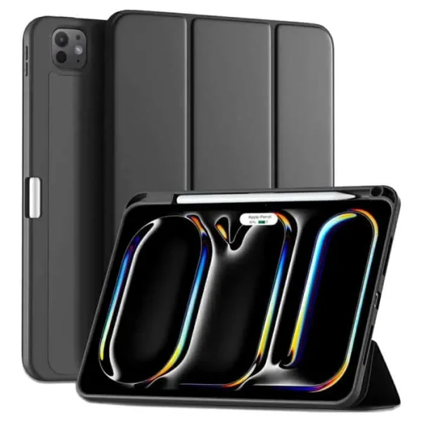 For Apple iPad Pro 11 2024 Folio Pencil Holder Case Smart Leather Magnetic Shockproof Stand Cover (Black)