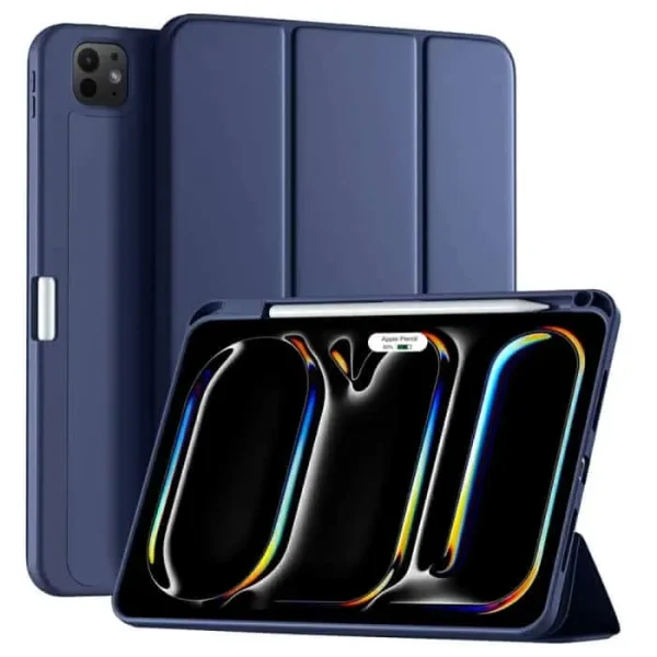 For Apple iPad Pro 11 2024 Folio Pencil Holder Case Smart Leather Magnetic Shockproof Stand Cover (Navy Blue)