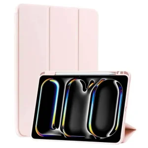 For Apple iPad Pro 11 2024 Folio Pencil Holder Case Smart Leather Magnetic Shockproof Stand Cover (Rose Gold)