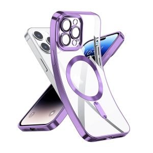 For Apple iPhone 16 Pro MagSafe Magnetic Case with Hde Protection Back Clear Protective Cover (Purple)