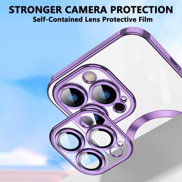 For Apple iPhone 16 Pro MagSafe Magnetic Case with Hde Protection Back Clear Protective Cover (Purple)