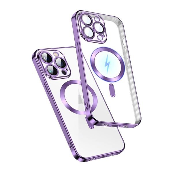 For Apple iPhone 16 Pro MagSafe Magnetic Case with Hde Protection Back Clear Protective Cover (Purple)