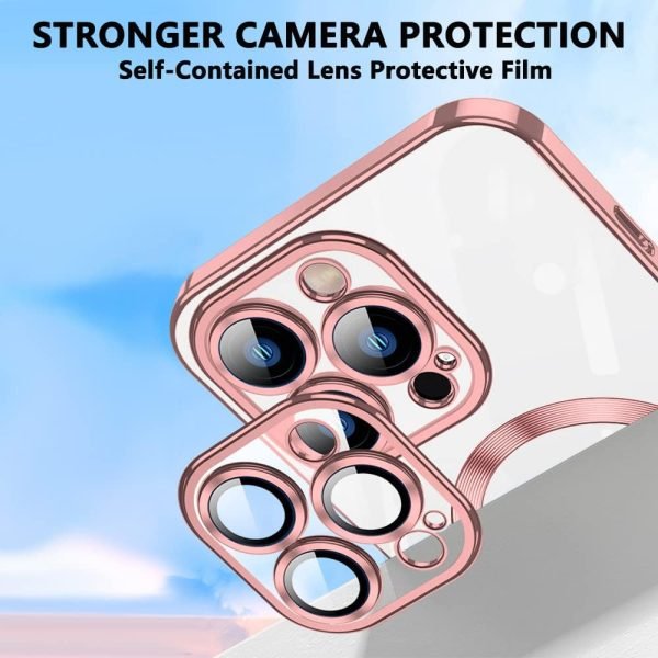 For Apple iPhone 16 Pro MagSafe Magnetic Case with Hde Protection Back Clear Protective Cover (Rose Gold)