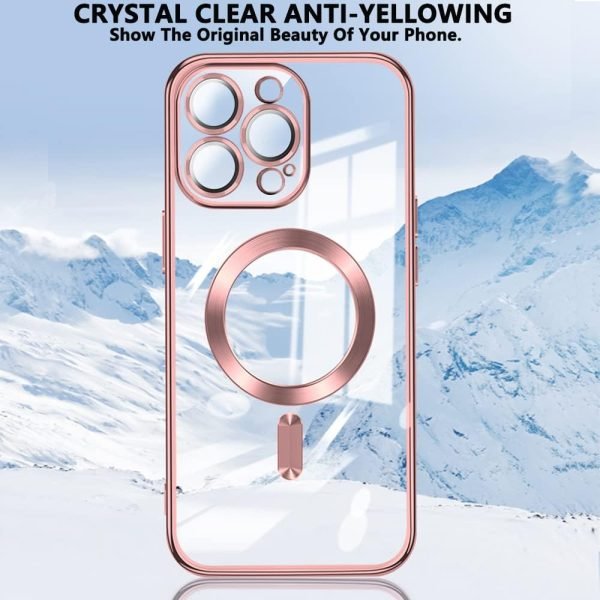 For Apple iPhone 16 Pro MagSafe Magnetic Case with Hde Protection Back Clear Protective Cover (Rose Gold)