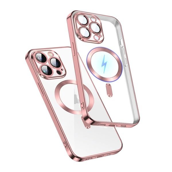 For Apple iPhone 16 Pro MagSafe Magnetic Case with Hde Protection Back Clear Protective Cover (Rose Gold)