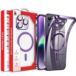 For Apple iPhone 16 Pro Max MagSafe Magnetic Case with HaloLock Shockproof Military Grade Protection Back Clear Protective Cover (Purple)