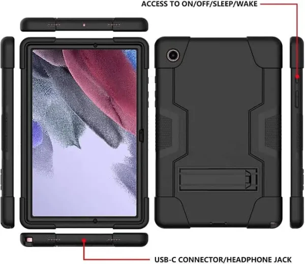 For Galaxy Tab A8 10.5 SM-X200 X205 Hybrid Fancy Kickstand 3 in 1 Shockproof Heavy Duty Hybrid Hard Protective Case (Black)
