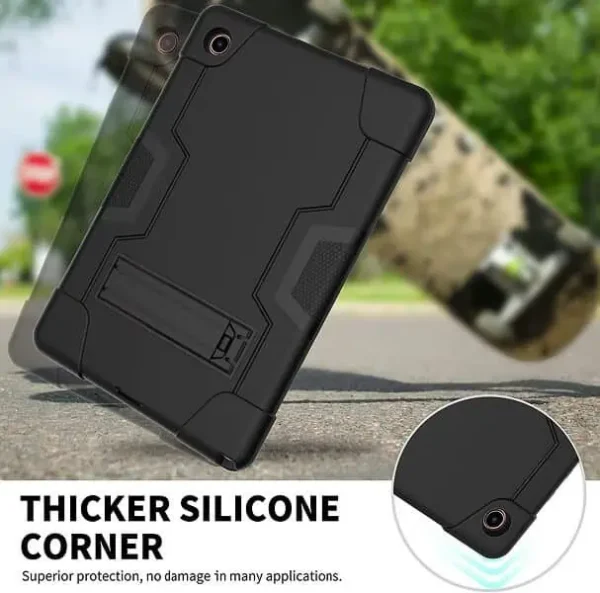 For Galaxy Tab A9+ Plus Hybrid Fancy Kickstand 3 in 1 Shockproof Heavy Duty Hybrid Hard Protective Case (Black)