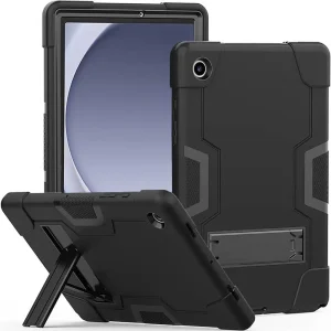 For Galaxy Tab A9+ Plus Hybrid Fancy Kickstand 3 in 1 Shockproof Heavy Duty Hybrid Hard Protective Case (Black)