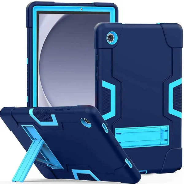 For Galaxy Tab A9+ Plus Hybrid Fancy Kickstand 3 in 1 Shockproof Heavy Duty Hybrid Hard Protective Case (Navy Blue)