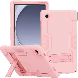 For Galaxy Tab A9+ Plus Hybrid Fancy Kickstand 3 in 1 Shockproof Heavy Duty Hybrid Hard Protective Case (Rose Gold)