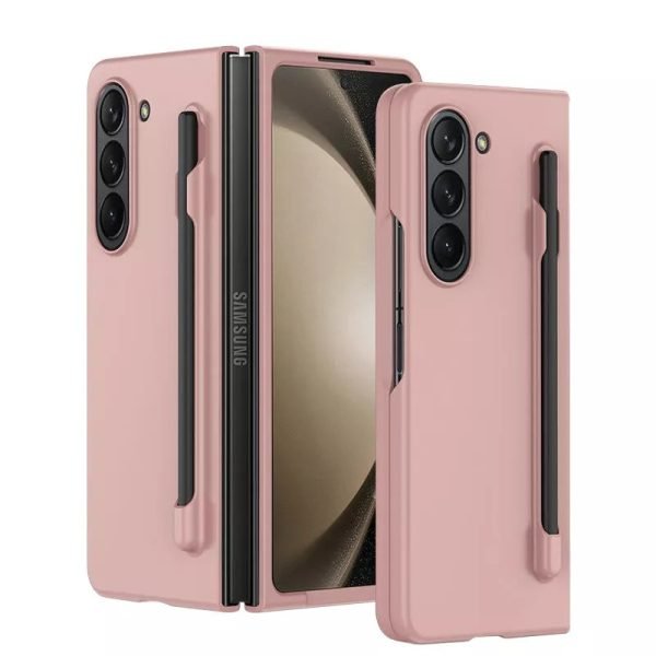 For Samsung Galaxy Z Fold 4 Case with S Pen Holder, with Hinge Protection Slim Hard PC Shockproof Phone Cove (Pink)