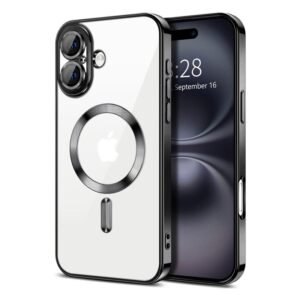 For Apple iPhone 16 Plus MagSafe Magnetic Case with HaloLock Shockproof Military Grade Protection Back Clear Protective Cover (Black)