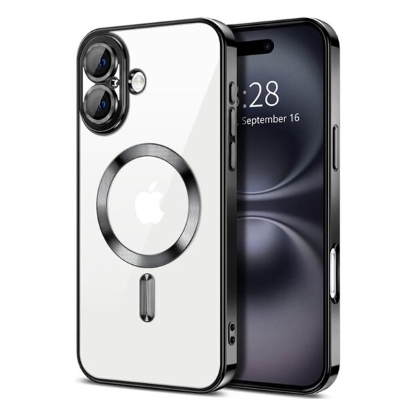 For Apple iPhone 16 Plus MagSafe Magnetic Case with HaloLock Shockproof Military Grade Protection Back Clear Protective Cover (Black)