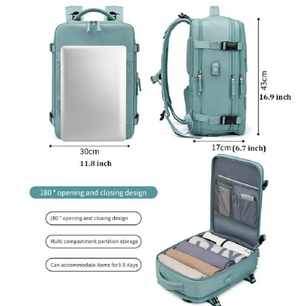 Large Travel Backpack for Men -Women - Waterproof Outdoor Sports Rucksack with USB Charging Port