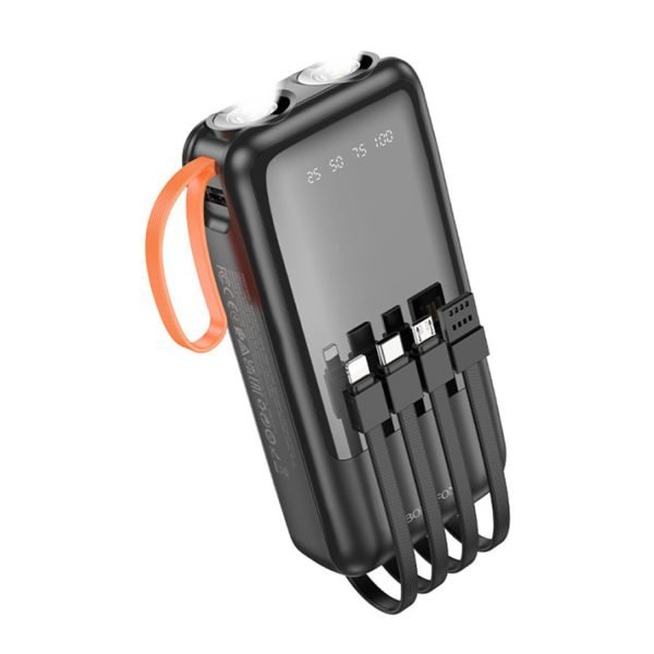 Borofone BJ60A 20000mAh Flashlight Power Bank With 4 Cables IPType-C Multiple Outputs Power Supply - Black