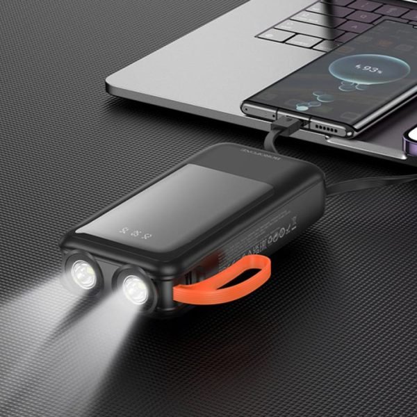 Borofone BJ60A 20000mAh Flashlight Power Bank With 4 Cables IPType-C Multiple Outputs Power Supply - Black