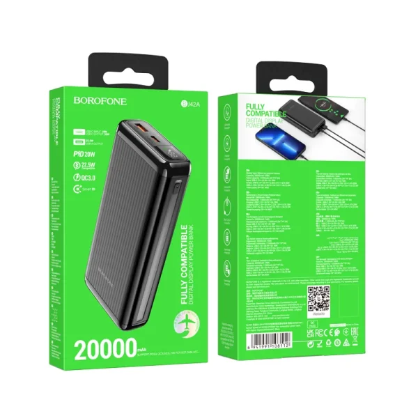 For Borofone BJ42A Speed of 22.5W+PD20W Fully Compatible Power Bank With Digital Display - Black - Image 2
