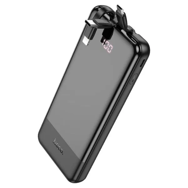 For Hoco J114 All Cable With Type-C, Micro-USB,USB-A port Digital Display 10000mAh Power Bank - Black