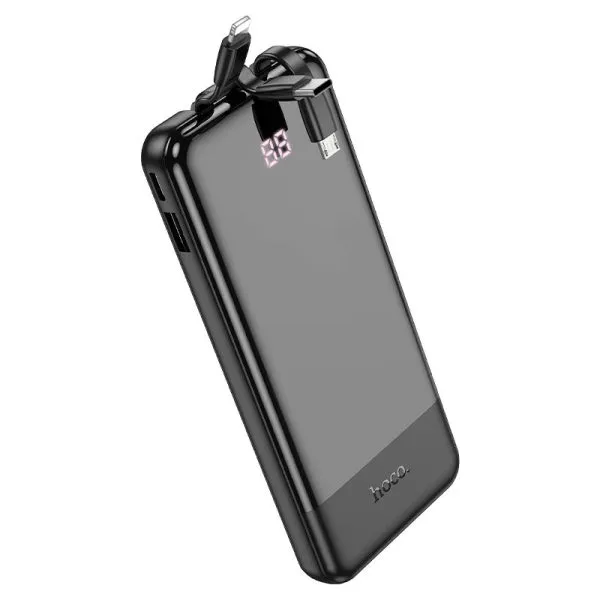 For Hoco J114 All Cable With Type-C, Micro-USB,USB-A port Digital Display 10000mAh Power Bank - Black