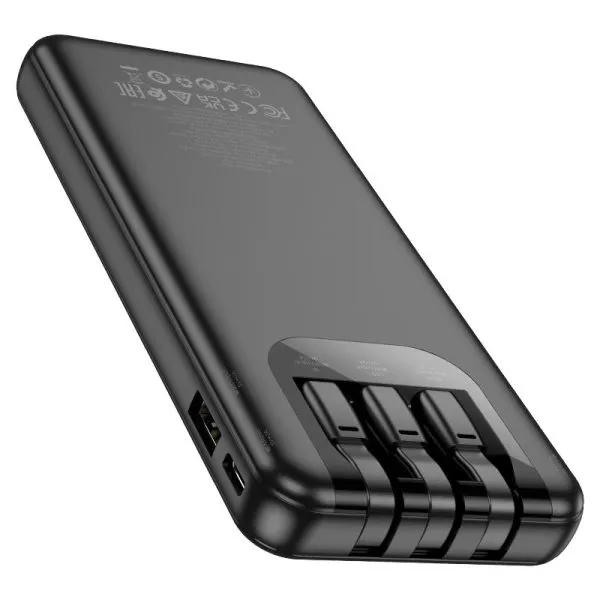 For Hoco J114 All Cable With Type-C, Micro-USB,USB-A port Digital Display 10000mAh Power Bank - Black