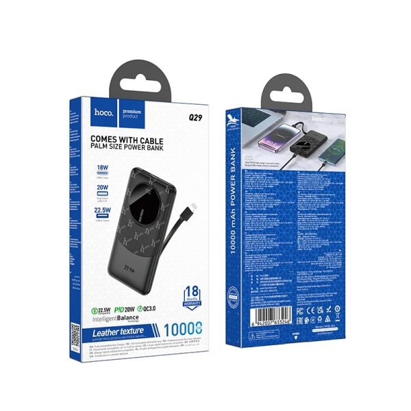 For Hoco Q29 10000mAh Nobility 22.5W+PD20W fully Compatible Power Bank with iP Cable - Black