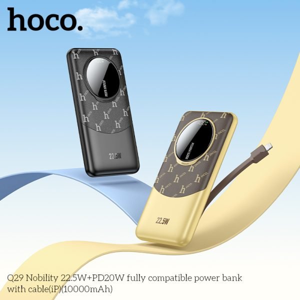 For Hoco Q29 10000mAh Nobility 22.5W+PD20W fully Compatible Power Bank with iP Cable - Black