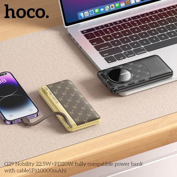 For Hoco Q29 10000mAh Nobility 22.5W+PD20W fully Compatible Power Bank with iP Cable - Black