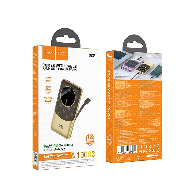 For Hoco Q29 10000mAh Nobility 22.5W+PD20W fully Compatible Power Bank with iP Cable - Black