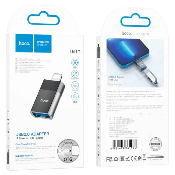 For Hoco UA17 Lightning Male to USB 2.0 Female Adapter, Supports OTG Function for Apple Mobile Phones