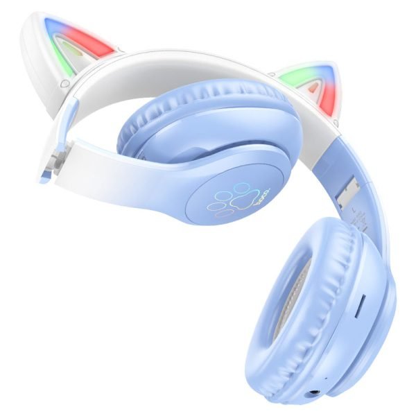 HOCO. Wireless W42 Cat ears BT headphones Supports AUX Mode and TF Card - Crystal Blue