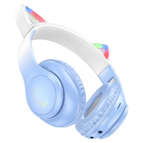HOCO. Wireless W42 Cat ears BT headphones Supports AUX Mode and TF Card - Crystal Blue