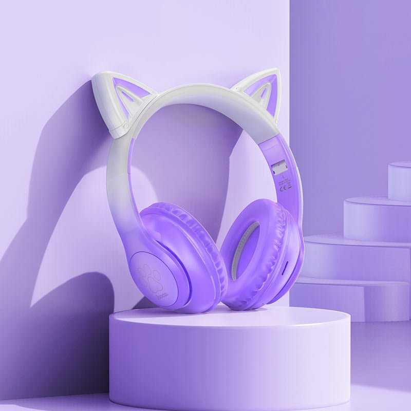 HOCO. Wireless W42 Cat ears BT headphones Supports AUX Mode and TF Card - Purple
