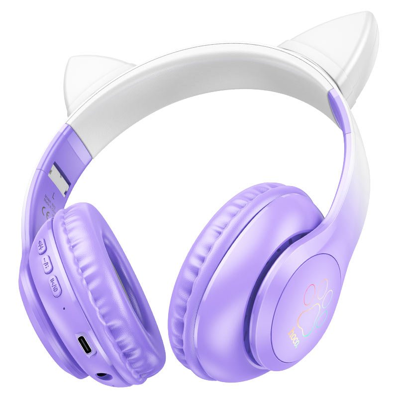 HOCO. Wireless W42 Cat ears BT headphones Supports AUX Mode and TF Card - Purple