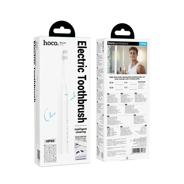 HP60 Wave Electric Toothbrush, with 3 Replacement Brush Heads for Adults and Kids,Portable Rechargeable Toothbrush - Black