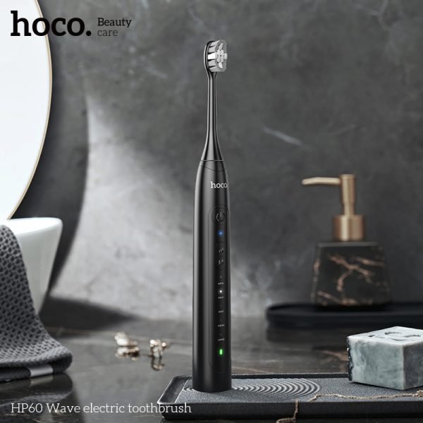 HP60 Wave Electric Toothbrush, with 3 Replacement Brush Heads for Adults and Kids,Portable Rechargeable Toothbrush - Black