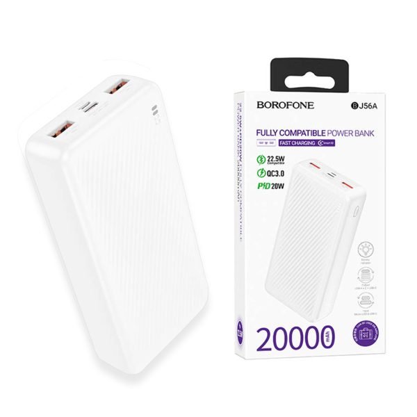 Power Bank Borofone BJ56A 22.5W+PD20W 20000mAh Backup Charger- White