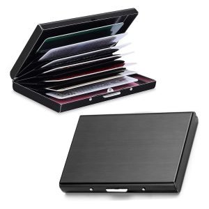Card Holder Case Men Short Wallet Rfid Safe Anti-theft Package Box Aluminum Alloy Metal Money Clip Lock Card Bags - Black