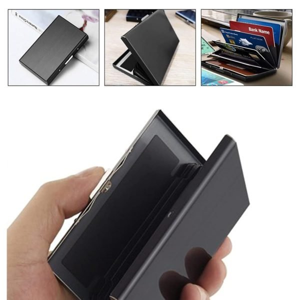 Card Holder Case Men Short Wallet Rfid Safe Anti-theft Package Box Aluminum Alloy Metal Money Clip Lock Card Bags - Black