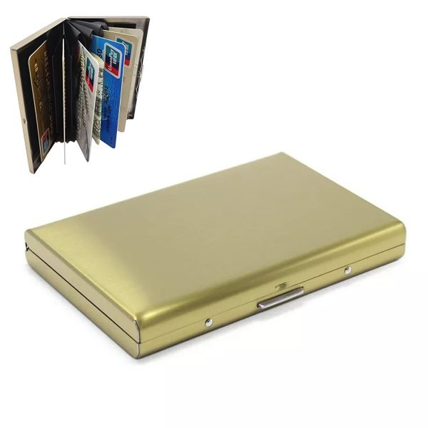 Card Holder Case Men Short Wallet Rfid Safe Anti-theft Package Box Aluminum Alloy Metal Money Clip Lock Card Bags - Gold