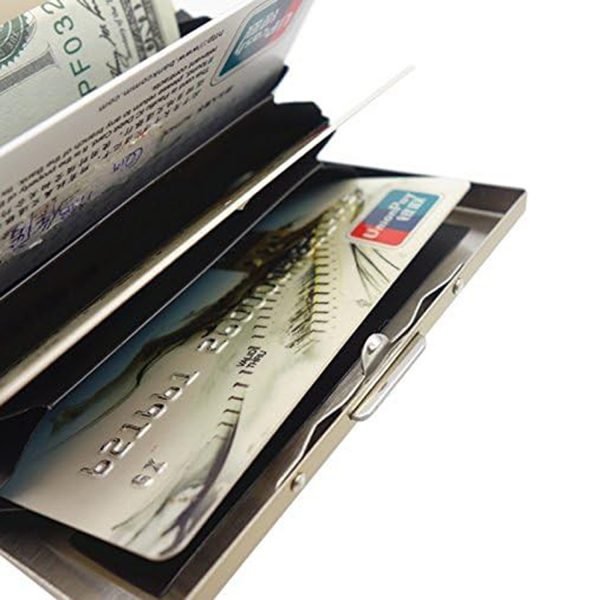 Card Holder Case Men Short Wallet Rfid Safe Anti-theft Package Box Aluminum Alloy Metal Money Clip Lock Card Bags - Gold