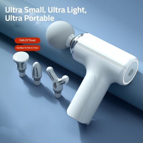 Massage Gun 4 Heads LCD Percussion Massager Vibration Muscle Relaxing Therapy Tissue (White)