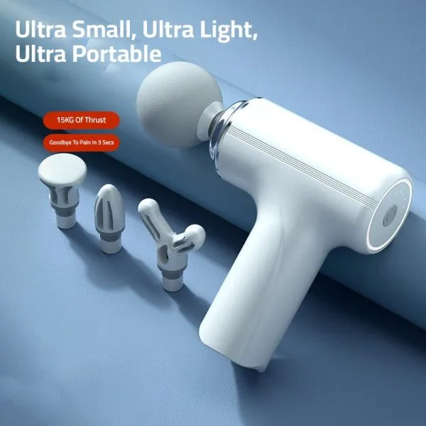 Massage Gun 4 Heads LCD Percussion Massager Vibration Muscle Relaxing Therapy Tissue (White)