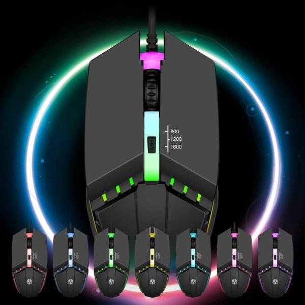 1600 DPI USB Wired Gaming Mouse LED Colorful Glowing Ergonomic Mechanical Computer Mouse 4 Button Office Gamer Mouse for PC Laptop - Black