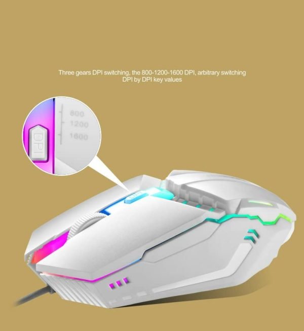 1600 DPI USB Wired Gaming Mouse LED Colorful Glowing Ergonomic Mechanical Computer Mouse 4 Button Office Gamer Mouse for PC Laptop - White - Image 2