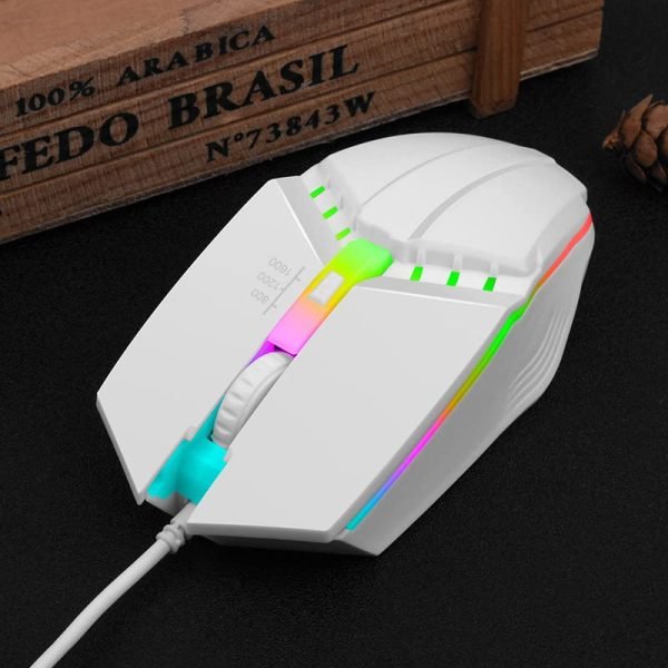 1600 DPI USB Wired Gaming Mouse LED Colorful Glowing Ergonomic Mechanical Computer Mouse 4 Button Office Gamer Mouse for PC Laptop - White - Image 4