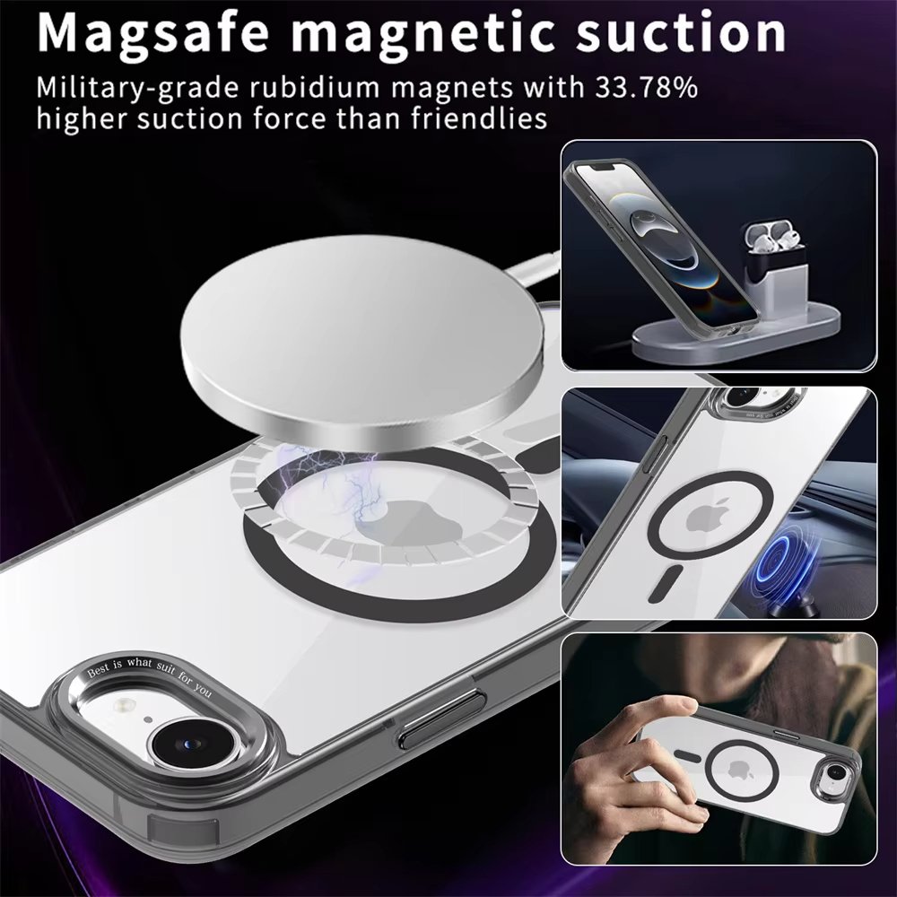For Apple iPhone 16e MagSafe Magnetic Case with HaloLock Shockproof Military Grade Protection Back Clear Protective Cover (Black)